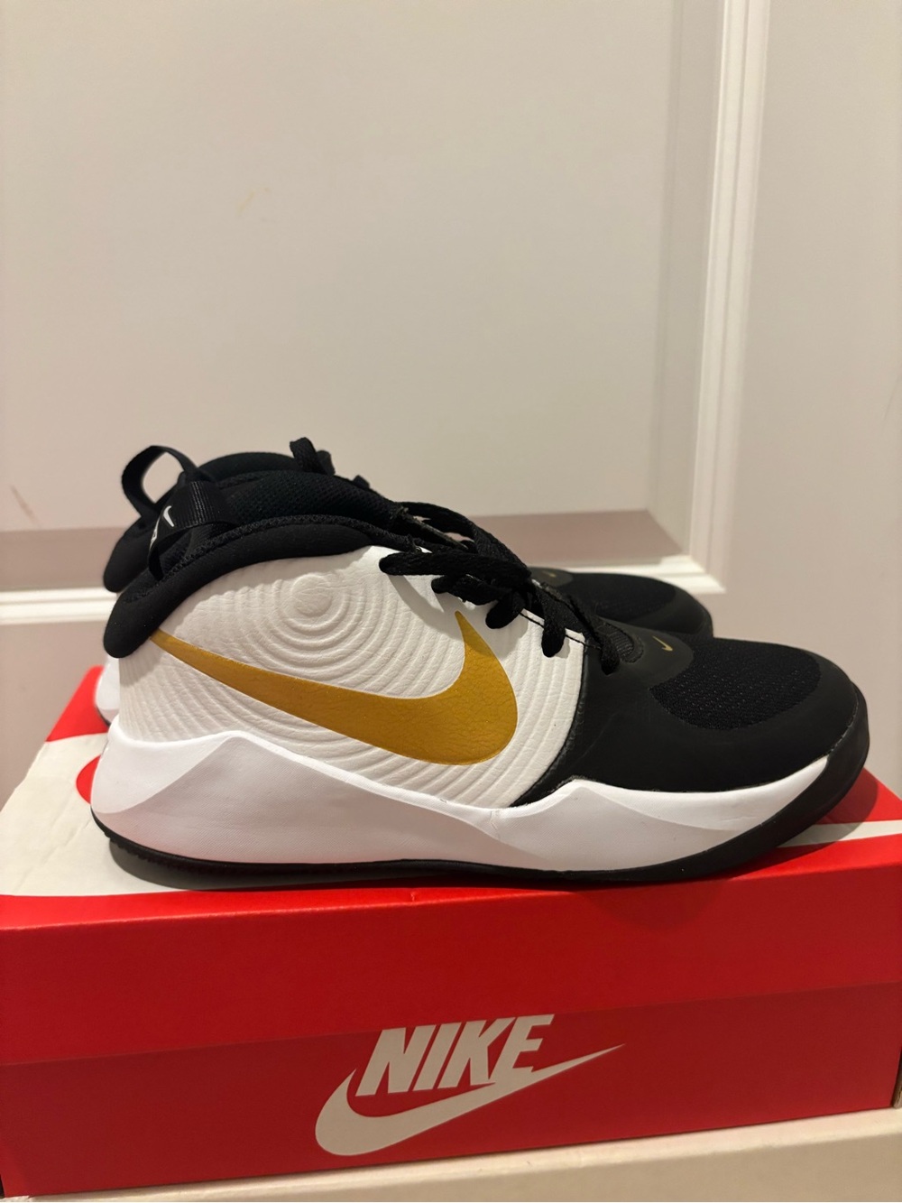 Nike Youth team hustle D9 black metallic gold basketball shoes